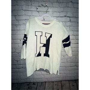 Tommy Hilfiger Short Sleeve Knit Sweater Logo White Women’s Medium